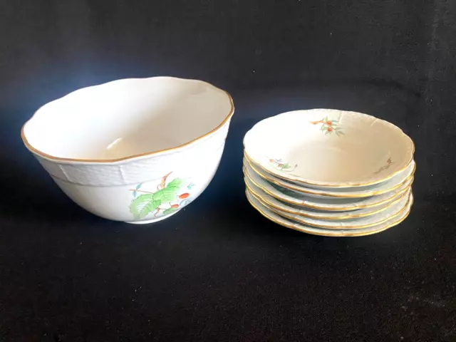 Herend Porcelain Handpainted Compote Bowls + Serving Bowl With  Rosehip Pattern