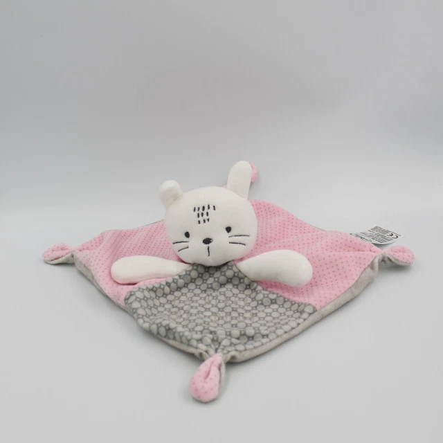 Doudou plat chat lapin blanc rose gris Un hiver très doux MOTS D'ENFANTS - 29387