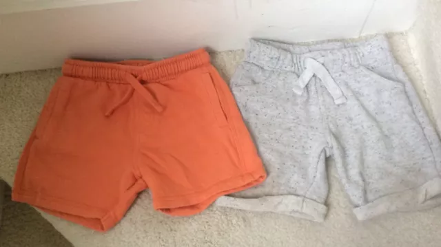 M&S AND F&F BOYS SHORTS JOGGERS x 2 BUNDLE ORANGE & GREY COTTON BLEND AGE 3-4