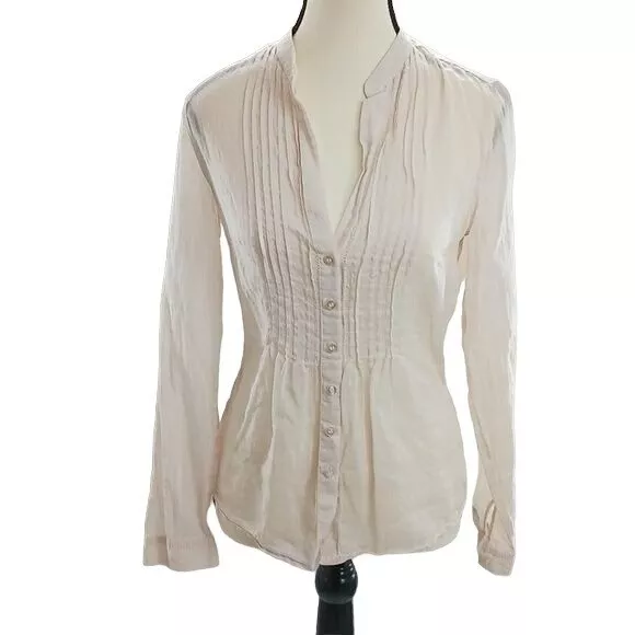 Moda International Blouse Pink Silk Blend Y2K Button Down Semi Sheer Size Small