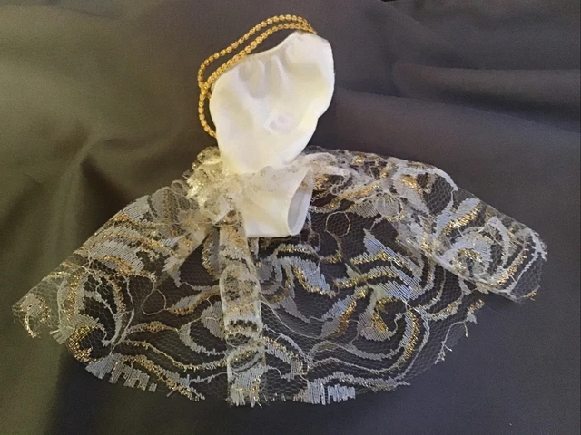 VINTAGE BARBIE WHITE & Gold Fleck Net Dress, Gold Straps 5.99 - PicClick UK