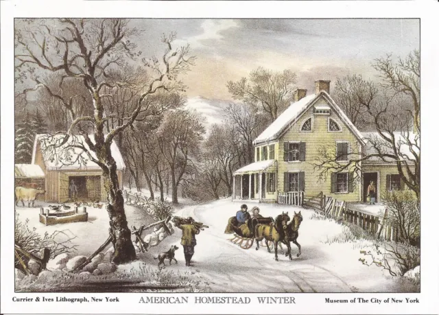 Vintage Currier and Ives Lithograph American Homestead Winter-01