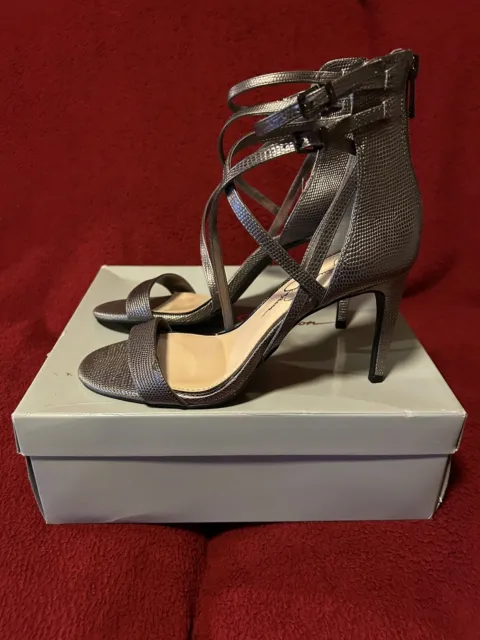 Jessica Simpson Myelle Gunmetal Metallic Strappy High Heel Womens Sandals Size 8