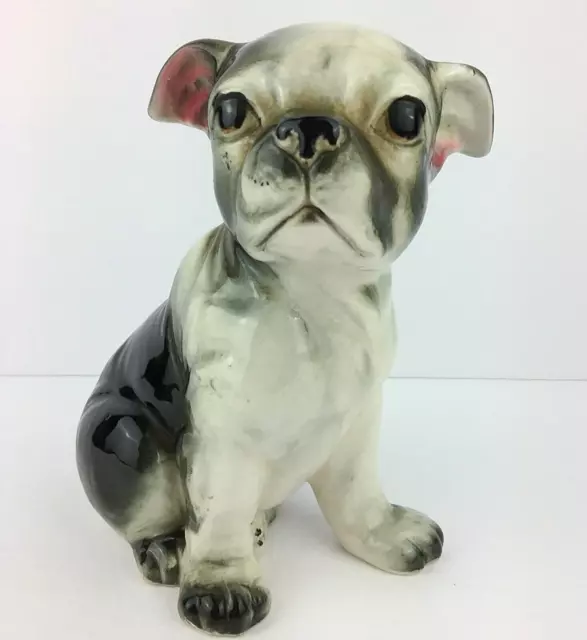 Vintage Tilso English Bulldog Porcelain Dog Puppy Figurine White and Black Color