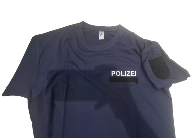 T-Shirt POLIZEI blau mit Flauschflächen für Dienstnummer & Hoheitsabzeichen