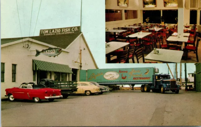 Postcard California Eureka Lazlo's Famous Sea Foods Old Cars Truck Multi-View