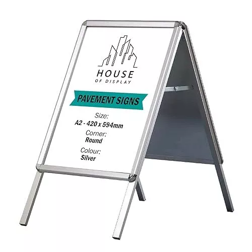 A2 A1 Silver Indoor A Board Pavement Sign Double Sided Display Stand