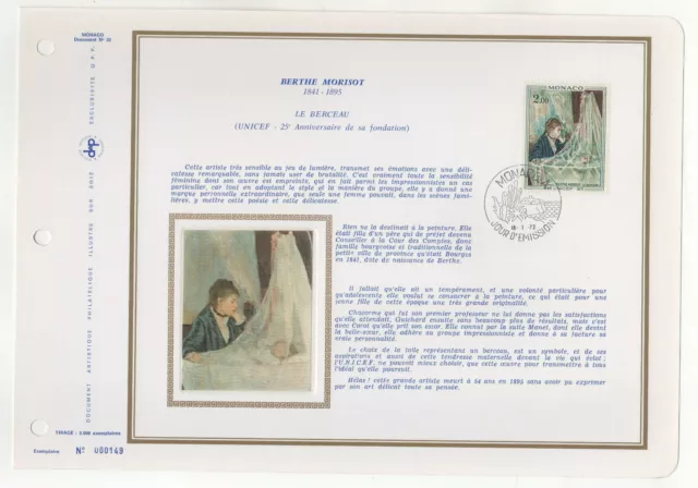 FEUILLET O.P.P.  Monaco 1972 Art tableaux de Berthe Morisot /B1FDCd