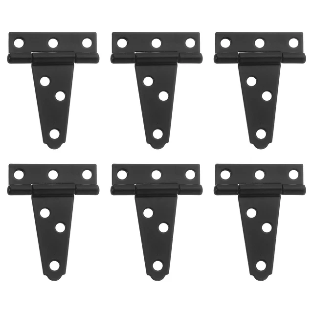 6Pcs T-Strap Door Hinges, 2" Wrought Tee Shed Gate Hinges Iron (Black)