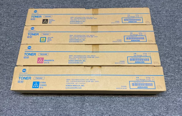 genuine Original Konica Minolta TN324 Full Toner Set of 4 CMYK Bizhub C368 C308