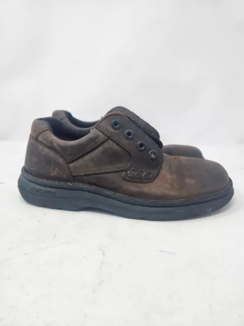 SKECHERS COMFORT CONSTRUCTION Mens Brown Leather Casual Work Shoe Boots ...