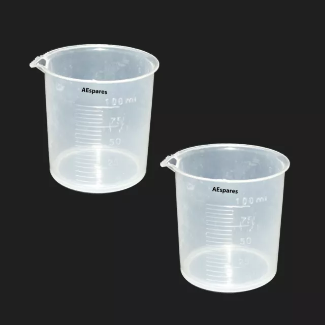 100ml Transparente Plástico Beaker Liquid Jarra Medidora Taza Juego 2 Unidad ECS