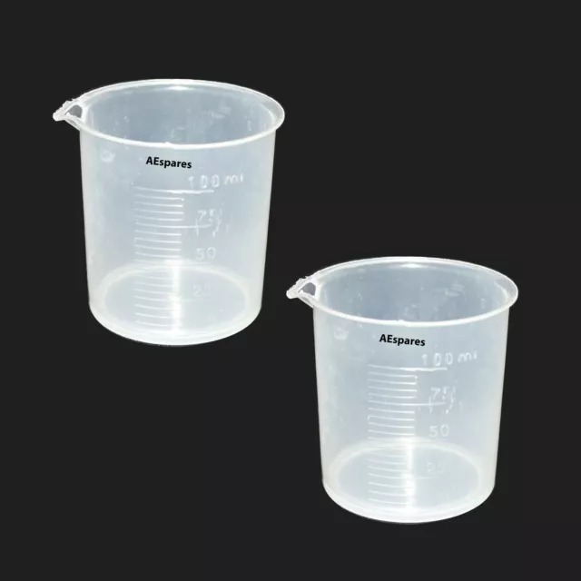 New 100ml Transparent Plastic Beaker Liquid Measuring Jug Cup Set 2 Unit