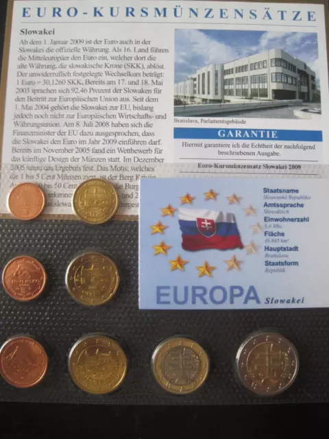 Slowakei KMS 2009 Euro - Kursmünzensatz Stgl  Zertifikat