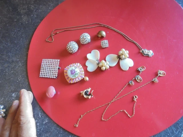 Lot pour Pièces Détachées Bijoux Broche Perles Strass Boucle d'Oreille