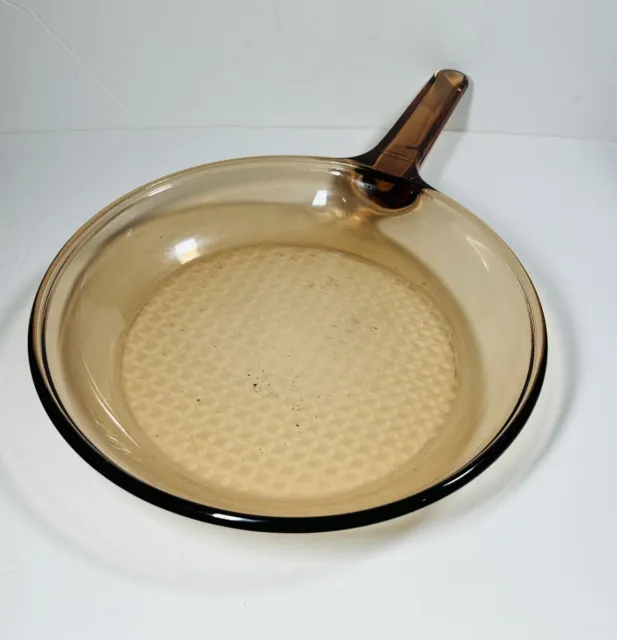Vintage CORNING VISION USA Amber Glass 10 inch Waffle Bottom Frying Pan