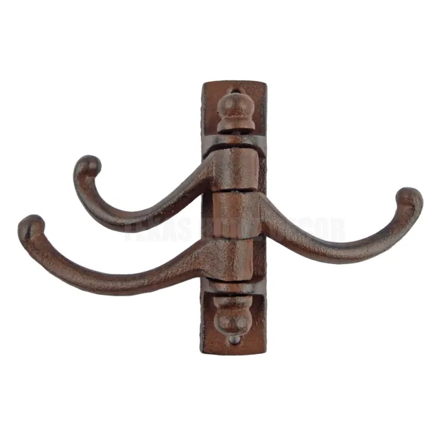 Swivel Wall Hook 3-Prong Cast Iron Coat Towel Hanger Antique Style Rustic Brown