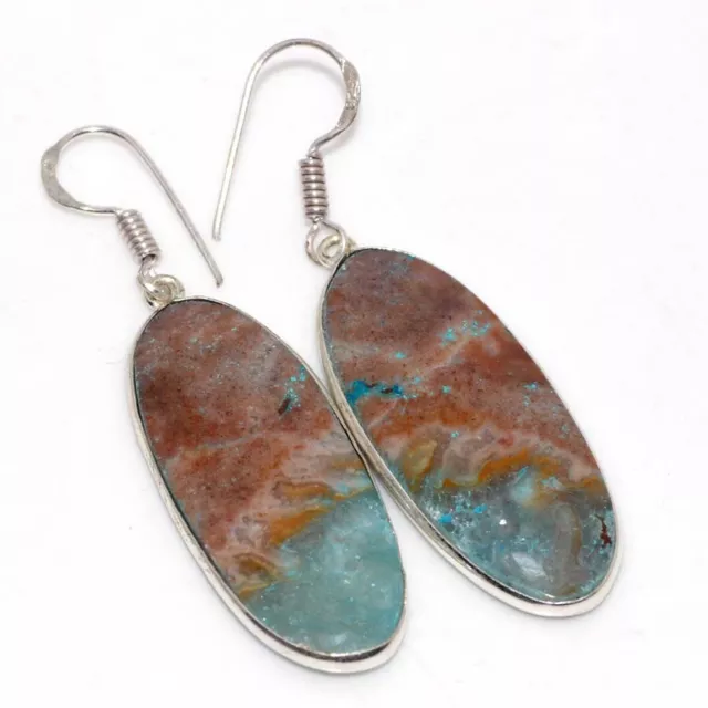 925 Silver Plated-Mexican Laguna Lace Ethnic Gemstone Earrings Jewelry 2.1" JW