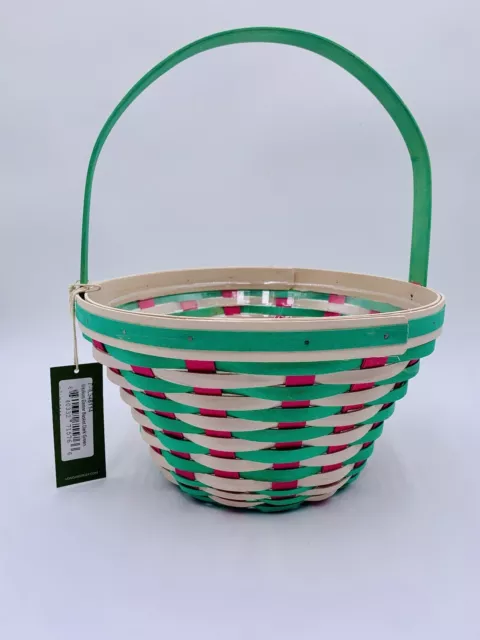 Longaberger 2023 Medium Green Pink Round Easter Basket and Plastic Protector NWT