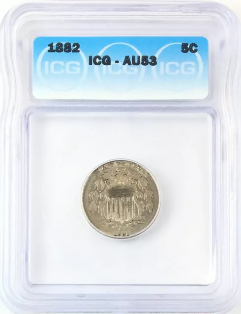 1882 Shield Nickel 5C About Uncirculated ICG AU53