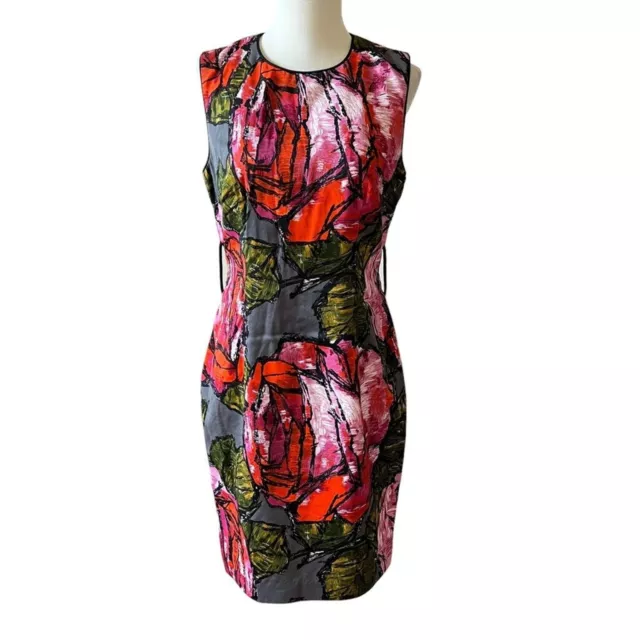 Trina Turk Mirren Rose Floral Sheath Dress Silk Bld Sleeveless Lined Back Zip 6