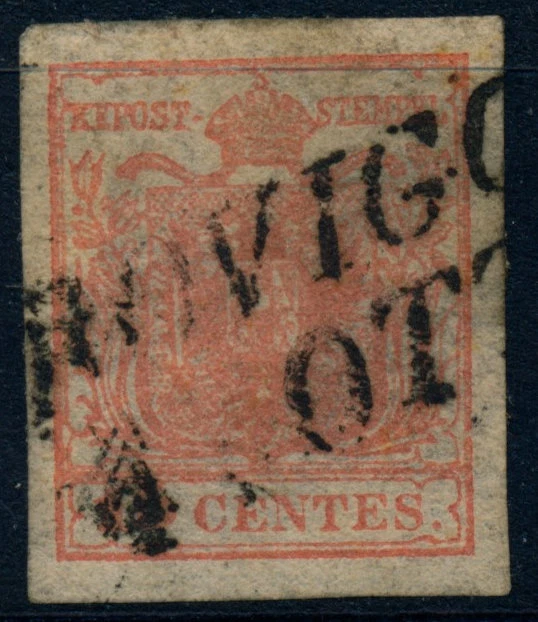 LOMBARDEI-VENETIEN 1850 15C, HP, Type II. ROVIGO. Schön, attraktiv!