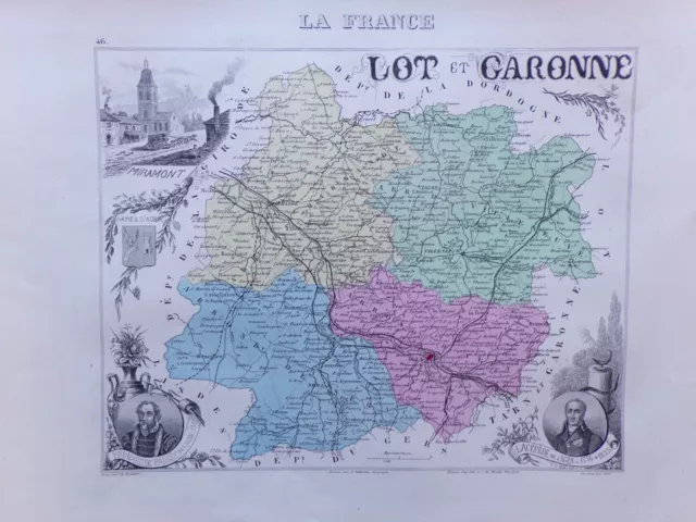 Carte géographique ancienne : département du Lot et Garonne - Atlas Migeon
