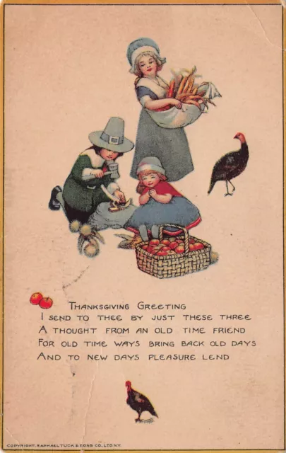 Antique Thanksgiving Pilgrims Chestnuts Prepper Homestead Turkey Vtg Postcard P5