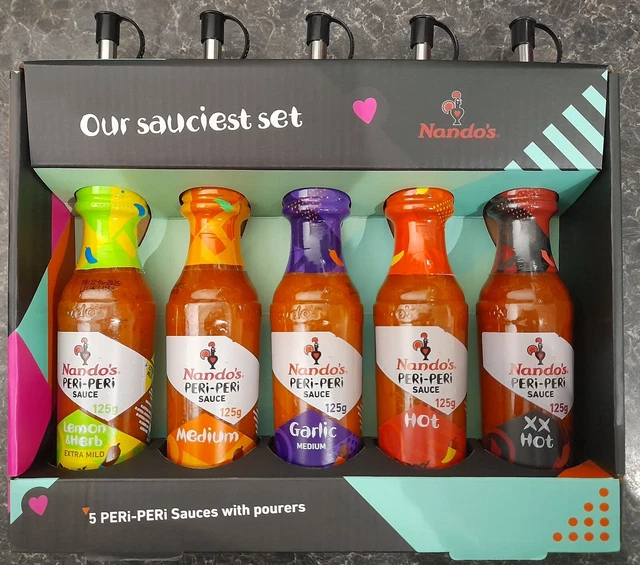NANDO'S, 5 PERIPERI Sauces With Pourers, GIFT SET SEALED, Limited