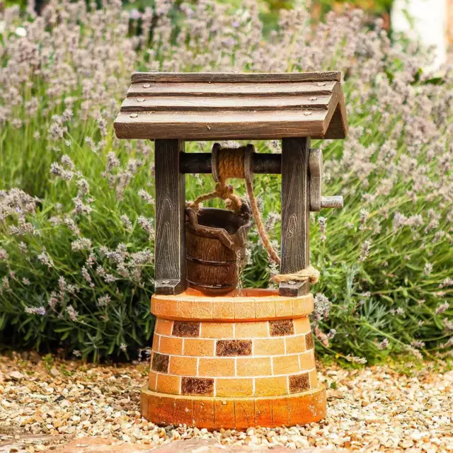 Solar Power Outdoor Wishing Well Water Fountain Feature | Garden Decoration