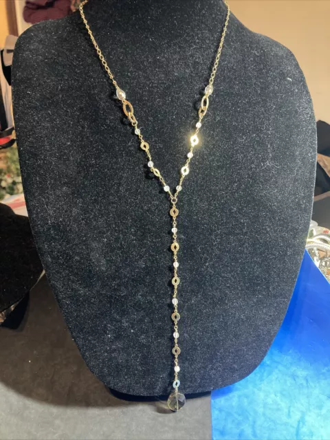 rachel roy gold tone crystal lariat Y necklace b112