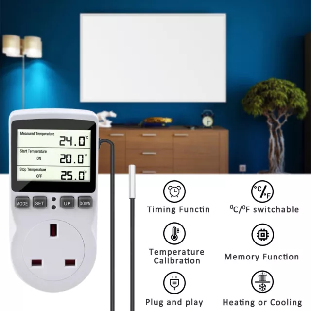 Digital Thermostat Plug Socket Temperature Controller 240V Heating Cooling