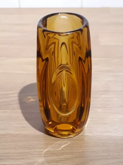 Vntage Heavy Czech 6” Sklo Union Amber Glass Bullet Vase 2