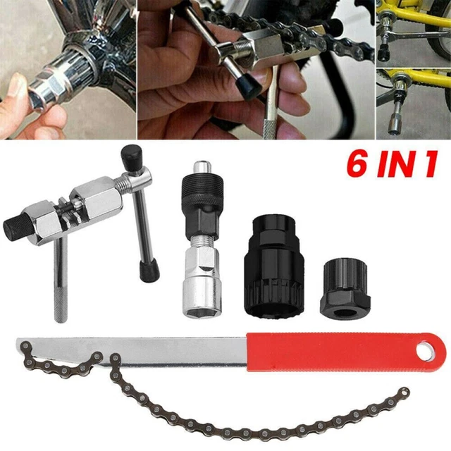 6-in-1 Fahrrad Werkzeug Set – Zahnkranzabzieher, Kurbel-Abzieher, Innenlagerwerkzeug, Kettenpeitsche, Stahl 6-in-1 Fahrrad Werkzeug Set – Zahnkranzabzieher, Kurbel-Abzieher, Innenlagerwerkzeug, Kettenpeitsche, Stahl