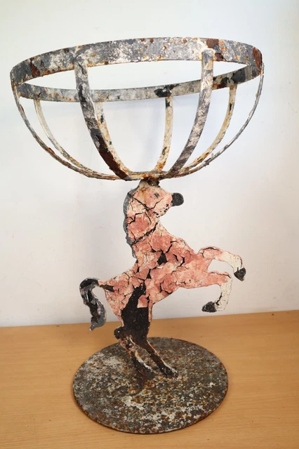Vintage Wrought Iron Horse Plant Stand Outdoor Flower Pot Basket Holder Rustic
