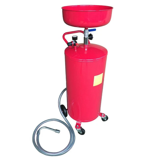 20 Gallon Waste Oil Drain Air Tank Operated Drainer Oil Change Wheel Hose Red
