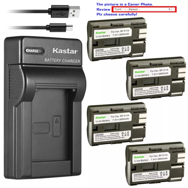 BP-511 Battery or Slim USB Charger for Canon BP511A BP-508 BP-512A BP-522 BP-535