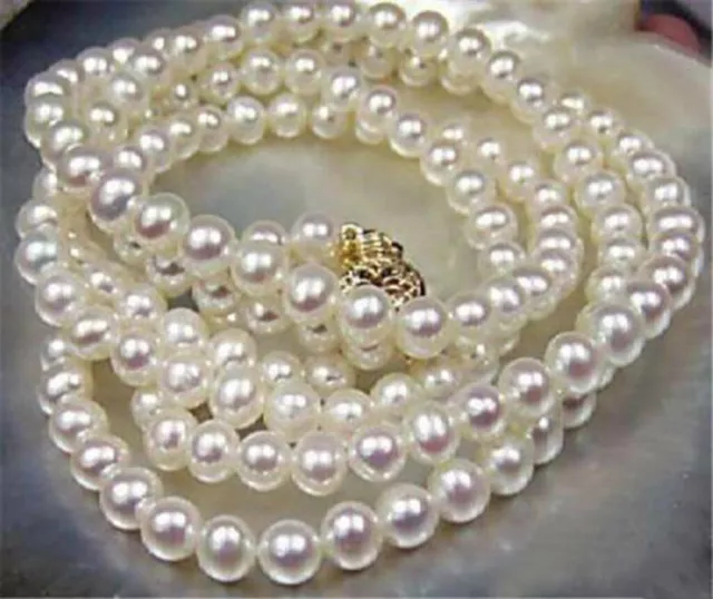 Beautiful Natural 7-8mm White Akoya Cultured Pearl Necklace 25"