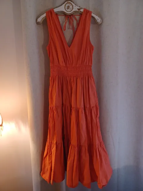 Anthropologie Maeve Maxi Dress Women Size 6 Peach Coral Tiered Sleeveless