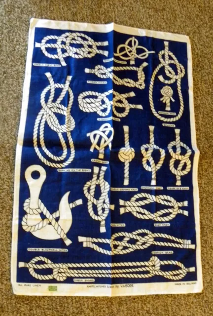 Vintage KNOTS, HITCHES & BENDS by Ulster Irish Linen Tea Towel Blue & White