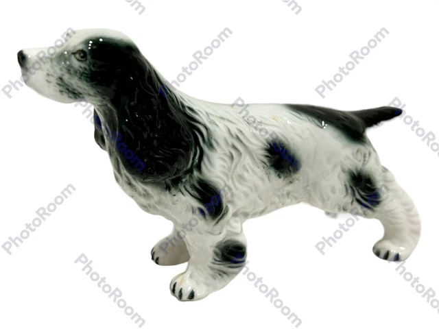 Springer Cocker Spaniel Dog Figurine Porcelain Black White 5.5"