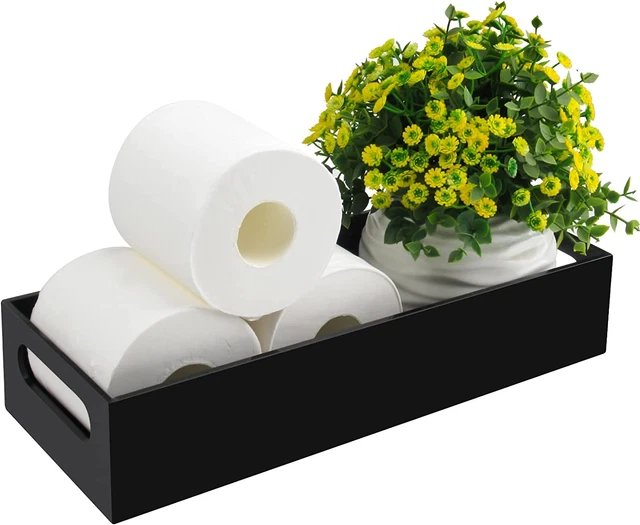 Soporte de papel higiénico con almacenamiento, bandeja para tanque de inodoro de acrílico, bandejas negras de baño