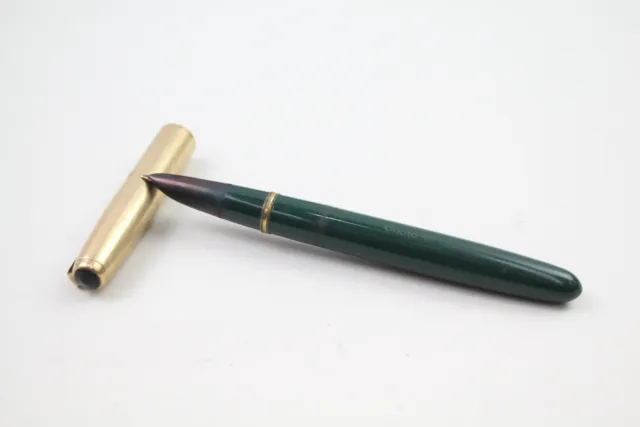 De La Rue Onoto Fountain Pen Vintage 49 Green Casing 14ct Nib Rolled Gold Cap