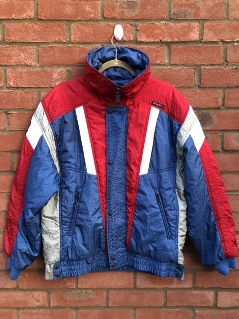 Vintage Abstieg Skijacke Medium Retro Wintermantel mehrfarbig Reißverschluss 🙂