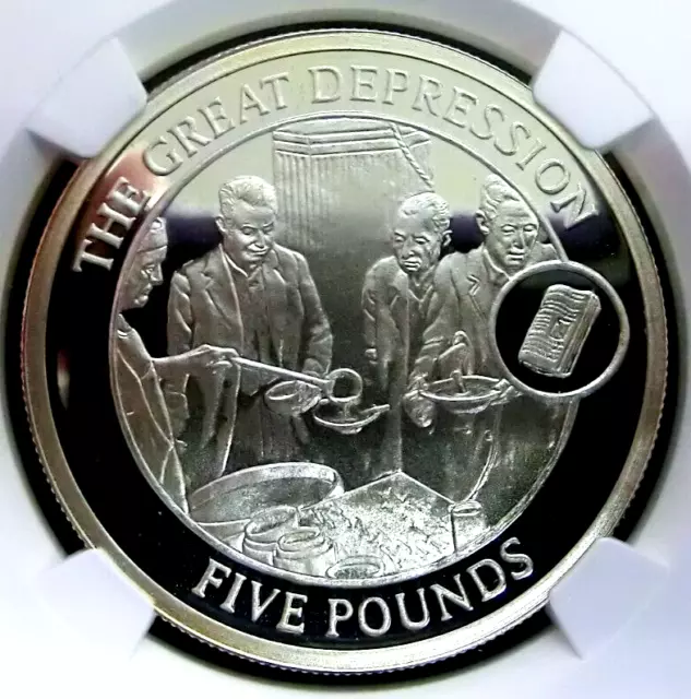 NGC PF68 UC-Gibraltar 2009 The Great Depression Silver 5 Pounds Super GEM Proof