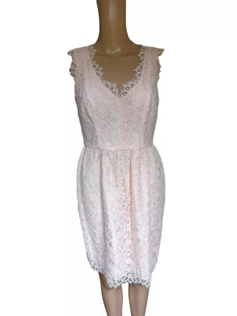 Shoshanna Womens Sleeveless Pink Lace Sheath Dress Fringed Knee Length Size 4