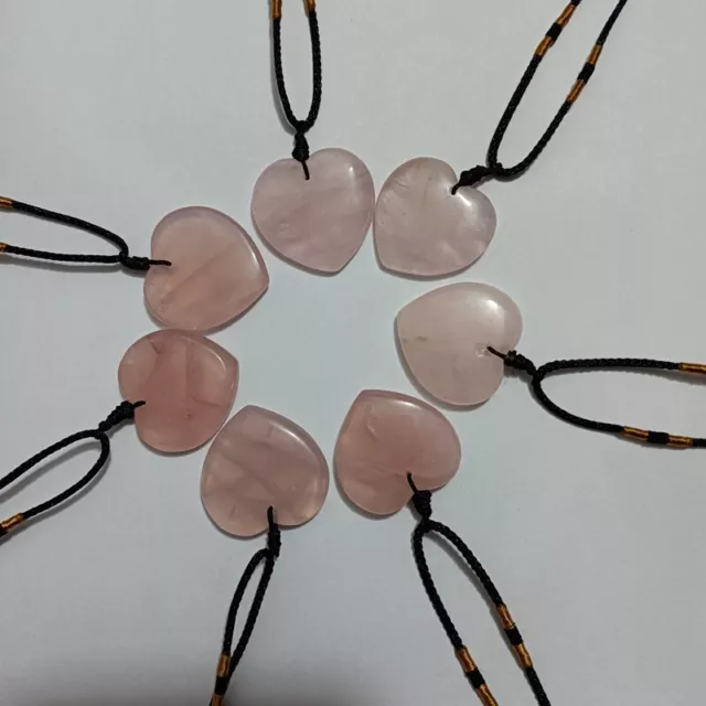 Natural Pink Rose Quartz Heart Shape Pendant Healing Crystal Stone Necklace Gift