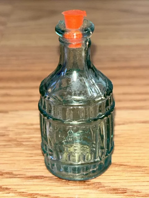 3" Miniature Bottle Root Bitters Blue Glass Vintage