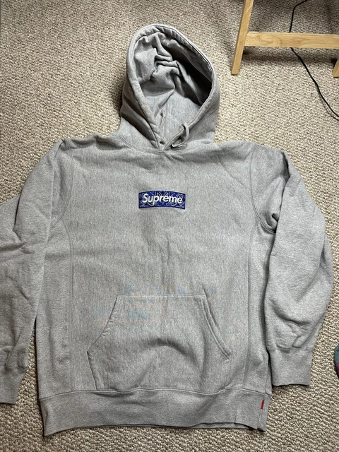 Supreme Bandana Box Logo Hoodie Heather Grey FW19 Size XLarge
