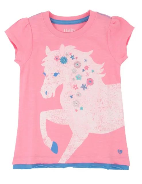 BNWT Hatley Girls Pretty Horse T-Shirt Embroidered Pink Pretty Cute Flowers Pony
